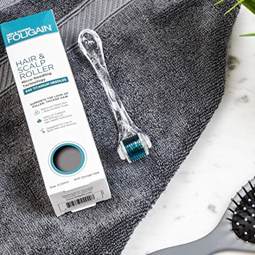 FOLIGAIN - Rodillo para cabello y cuero cabelludo - Rodillo de microagujas para la pérdida del cabello - 540 microagujas de titanio a 0.25 mm - Derma Roller sin dolor para hombres y mujeres