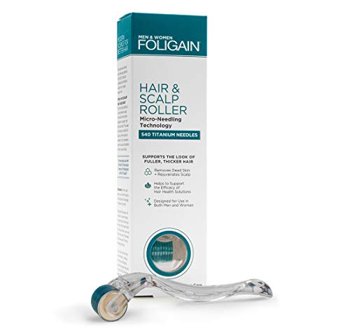 FOLIGAIN - Rodillo para cabello y cuero cabelludo - Rodillo de microagujas para la pérdida del cabello - 540 microagujas de titanio a 0.25 mm - Derma Roller sin dolor para hombres y mujeres