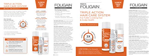 FOLIGAIN - Sistema de pérdida de cabello de triple acción para hombres con 10% de trioxidil - Champú, acondicionador y loción