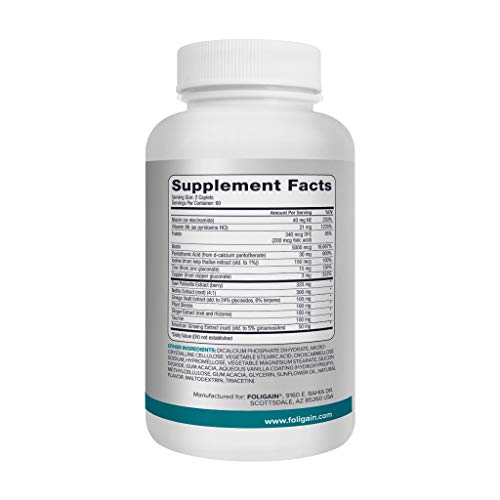 FOLIGAIN - Suplemento estimulante para la pérdida de cabello - Con biotina, ácido fólico, zinc, palma enana americana y ginkgo biloba - 120 Cápsulas