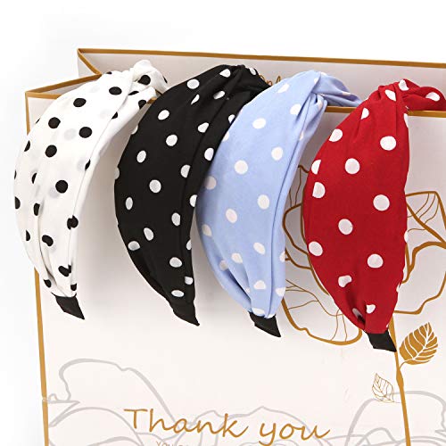 Folora 4 piezas de diadema ancha de moda con nudo retorcido, hermosa banda para el cabello para mujeres y niñas, lunares