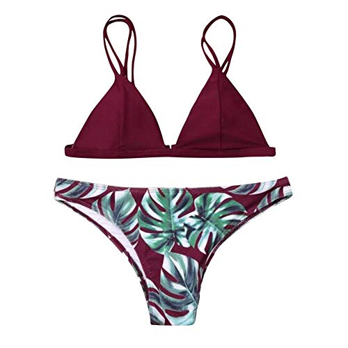 Fossen Bikinis Mujer 2021 Brasileños Push up - Estampado de Hojas Traje de Baño de Dos Piezas, Bañador de Playa