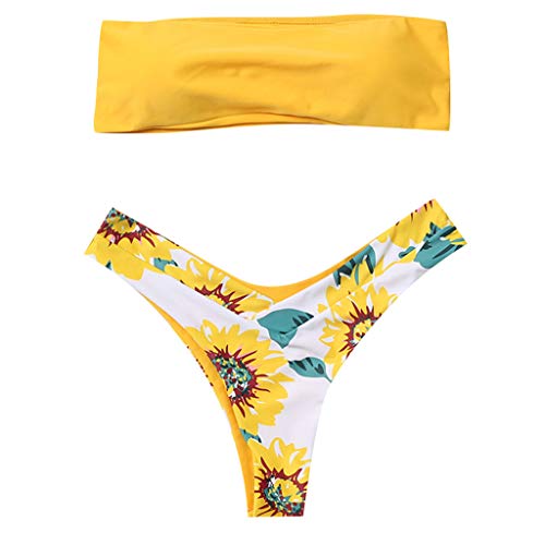 Fossen Bikinis Mujer 2021 Push up con Relleno - Estampado de cocotero en Traje de Baño de Tubo - Brasileños Bañador Ropa de Dos Piezas (S, Girasol Amarillo)