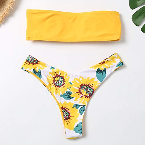 Fossen Bikinis Mujer 2021 Push up con Relleno - Estampado de cocotero en Traje de Baño de Tubo - Brasileños Bañador Ropa de Dos Piezas (S, Girasol Amarillo)