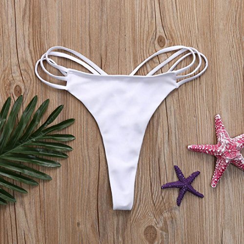 Fossen Brasileno Bikini Tangas Mujer Playa Traje de baño Bikinis Bottoms (S, Blanco)