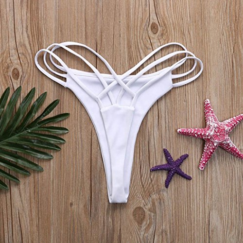 Fossen Brasileno Bikini Tangas Mujer Playa Traje de baño Bikinis Bottoms (S, Blanco)