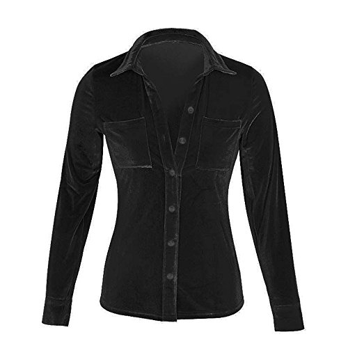 Fossen Mujer Terciopelo Blusa de Manga Larga Camisetas de Baratas en Oferta Blusas de Mujer Elegantes de Fiesta (M, Negro)