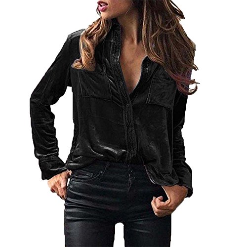Fossen Mujer Terciopelo Blusa de Manga Larga Camisetas de Baratas en Oferta Blusas de Mujer Elegantes de Fiesta (M, Negro)