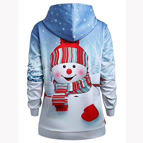 Fossen MuRope Sudadera Navidad Mujer con Capucha Invierno - Jersey Suéter de Navidad para Mujer Impresión de Alces - Vestido Hoodies Largas Chica Larga (Azul ~ B, M)