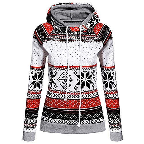 Fossen MuRope Sudadera Navidad Mujer con Capucha Invierno - Jersey Suéter de Navidad para Mujer Impresión de Alces - Vestido Hoodies Largas Chica Larga