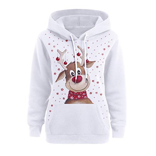 Fossen MuRope Sudadera Navidad Mujer Invierno Impresión de Alces - Sudaderas Tumblr Adolescentes Flojo Largas - Jersey Suéter de Navidad para Mujer - Pullover Hoodies Chica