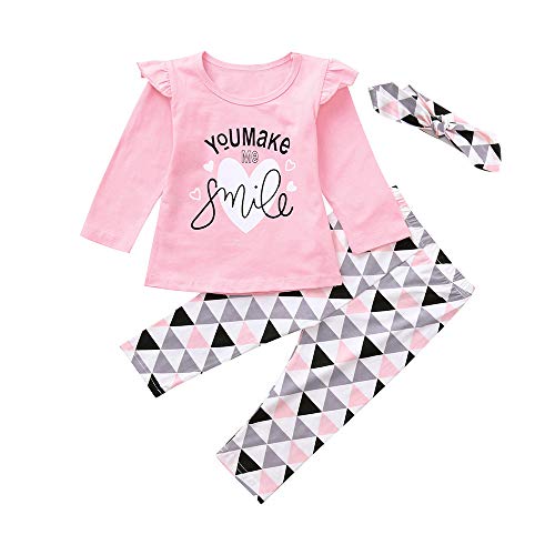 Fossen Ropa Bebe Niñas Camisetas de Manga Larga y Pantalones con Cintas de Pelo Recien Nacido Niñas Ropa Otoño/Invierno (3 Piezas) (6 Meses, You Make ME)