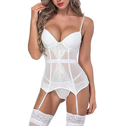 Fossrn Lencería Erotica de Mujer Sexy Ropa Interior Mujer Ligas y Ligueros Ropa de Dormir (S, Blanco)