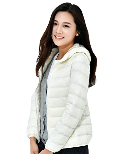 Fouriding Chaqueta de Plumas con Capucha Mujer Abrigo Ligero Corto Chaleco Chaqueta Acolchada Invierno Blanco, XS