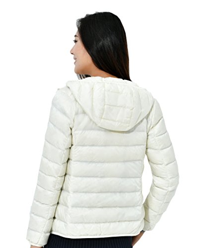 Fouriding Chaqueta de Plumas con Capucha Mujer Abrigo Ligero Corto Chaleco Chaqueta Acolchada Invierno Blanco, XS