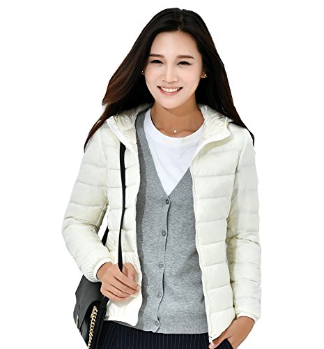 Fouriding Chaqueta de Plumas con Capucha Mujer Abrigo Ligero Corto Chaleco Chaqueta Acolchada Invierno Blanco, XS