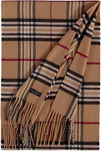 FRAAS Cashmink® - Bufanda a cuadros para hombre y mujer - 35 x 200 cm - Fabricado en Alemania - Bufanda XXL cálida - Bufanda suave que la cachemira - Perfecta para el invierno marrón claro Talla única