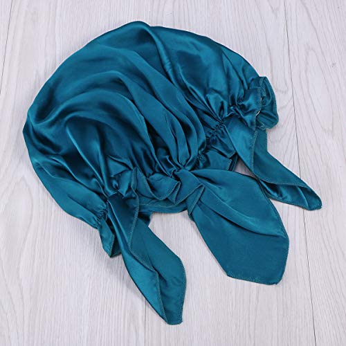 Frcolor Sombrero de gorro de dormir de seda de morera sombrero de capo de pelo de noche de pelo largo para mujeres niñas (Azul)