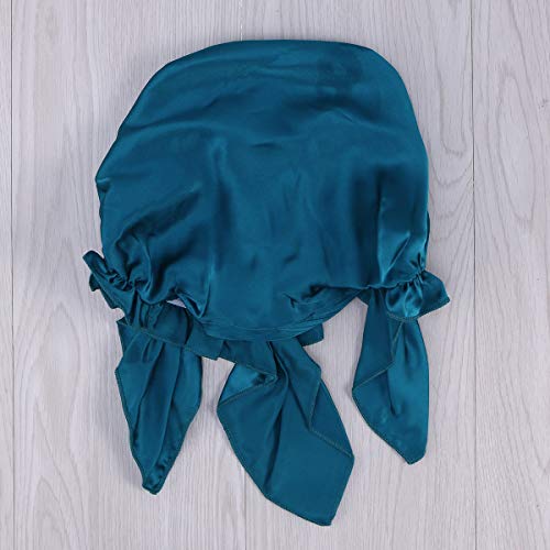 Frcolor Sombrero de gorro de dormir de seda de morera sombrero de capo de pelo de noche de pelo largo para mujeres niñas (Azul)