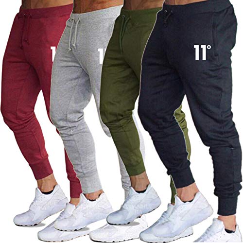 Frecoccialo Pantalones de Deporte para Hombre Chándal Ajustados Multicolores Cintura Elástica Ajustable Pantalon de Hombre Pitillo Deportivo con Bolsillos (Negro, L)