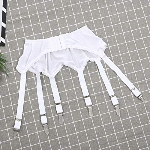 Frecoccialo Perspectiva de Las Mujeres Ligueros con 6 Correas Ajustables Elástico para Ligas Lencería Medias Altas,Negro,Rojo, Blanco