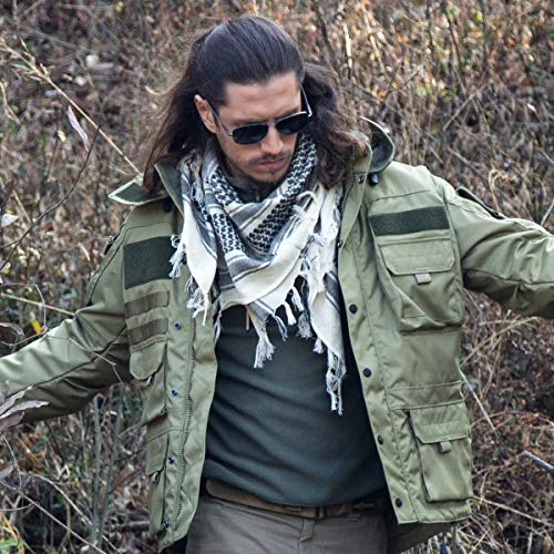 FREE SOLDIER Bufanda Militar Shemagh Tactical Desert Keffiyeh Bufanda de Cuello con Cabeza Bufanda árabe con Borla 43x43 Pulgadas,Blanco