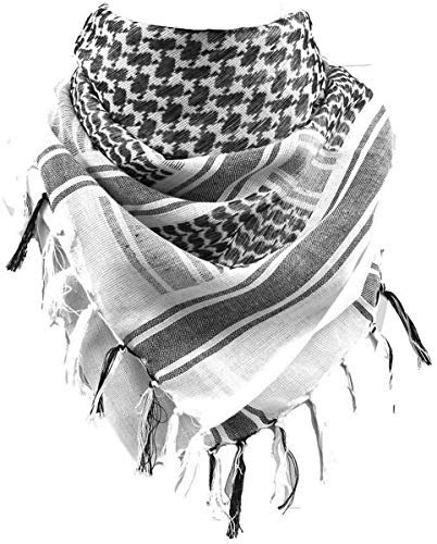 FREE SOLDIER Bufanda Militar Shemagh Tactical Desert Keffiyeh Bufanda de Cuello con Cabeza Bufanda árabe con Borla 43x43 Pulgadas,Blanco