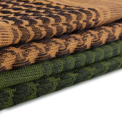 FREE SOLDIER Bufanda Militar Shemagh Tactical Desert Keffiyeh Bufanda de Cuello con Cabeza Bufanda árabe con Borla 43x43 Pulgadas,Marrón & Verde Set