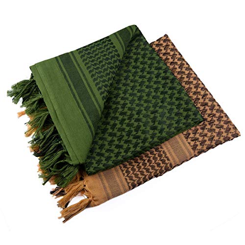 FREE SOLDIER Bufanda Militar Shemagh Tactical Desert Keffiyeh Bufanda de Cuello con Cabeza Bufanda árabe con Borla 43x43 Pulgadas,Marrón & Verde Set