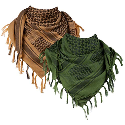 FREE SOLDIER Bufanda Militar Shemagh Tactical Desert Keffiyeh Bufanda de Cuello con Cabeza Bufanda árabe con Borla 43x43 Pulgadas,Marrón & Verde Set