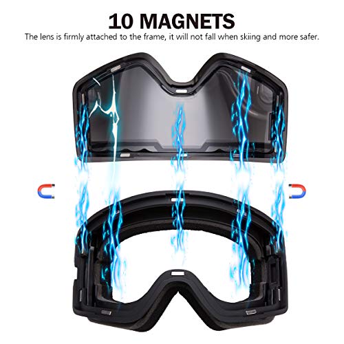 FREE SOLDIER Gafas Esqui OTG Gafas de Esqui Antivaho de Invierno Gafas Snowboard al Aire Libre con Lentes Cilíndricas para Hombres, Mujeres y Jóvenes (REVO Dorado 25.4% VLT)