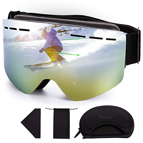FREE SOLDIER Gafas Esqui OTG Gafas de Esqui Antivaho de Invierno Gafas Snowboard al Aire Libre con Lentes Cilíndricas para Hombres, Mujeres y Jóvenes (REVO Dorado 25.4% VLT)