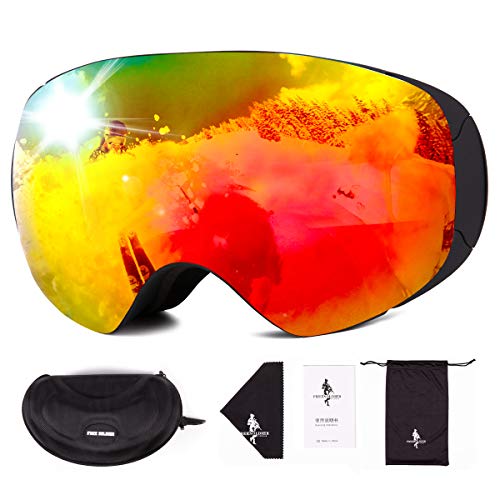 FREE SOLDIER Gafas Esqui para Hombres y Mujeres Gafas Snowboard Antivaho OTG con Lentes Extraíbles Gafas de Esqui sin Marco Magnéticas de Invierno con Protección 100% UV400(Rojo-23% VLT)
