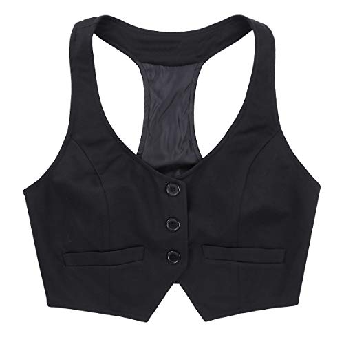 Freebily Las Mujeres Chaleco Ocasionales Sin Mang Botón Cuello En V Abajo Chaleco Ajustado Corto de Otoño Outwear Formal Negro Medium