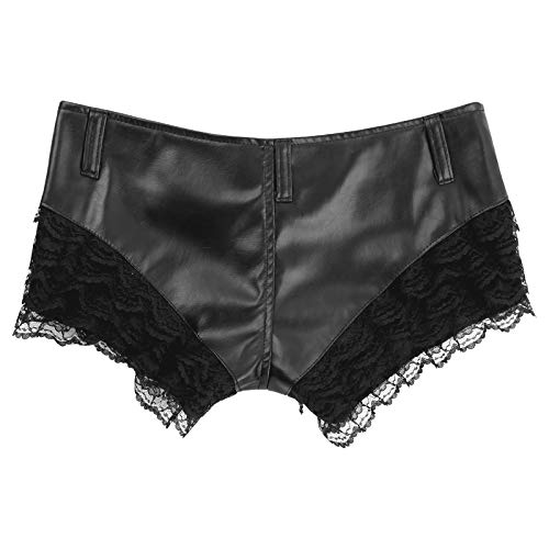 Freebily Pantalones Cortos de Charol Culottes para Mujer Short Bikini Femenino Lencería Danza Deportes Negro XL