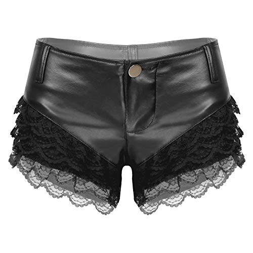 Freebily Pantalones Cortos de Charol Culottes para Mujer Short Bikini Femenino Lencería Danza Deportes Negro XL