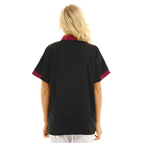 Freebily Unisexo Camisa de Cocineros Camareros Chef Uniforme Mandarin de Trabajo Cocina Hotel Restaurante Chaqueta Llaboral Profesional Mangas Cortas Doble Pecho Negro L