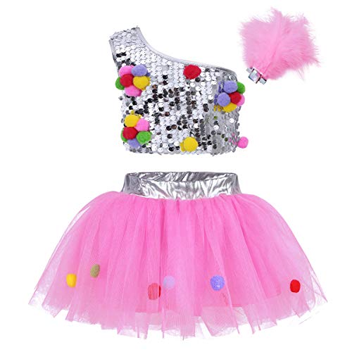 Freebily Vestido Niñas Infántil con Lentejuelas para Actuación Escenario Vestuario Conjunto con Top Brillo+Tutú Falda para Espectáculo de Danza Ballet Niñas 2-14 Años Silver&Pink 5-6 años
