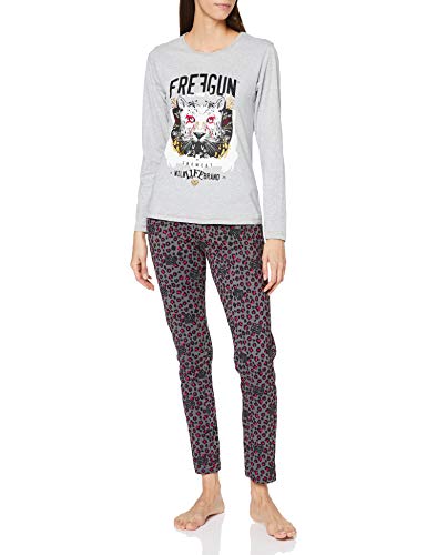 Freegun AF.FGWIL.PL.MZ Juego de Pijama, Gris China/Imprime, M para Mujer