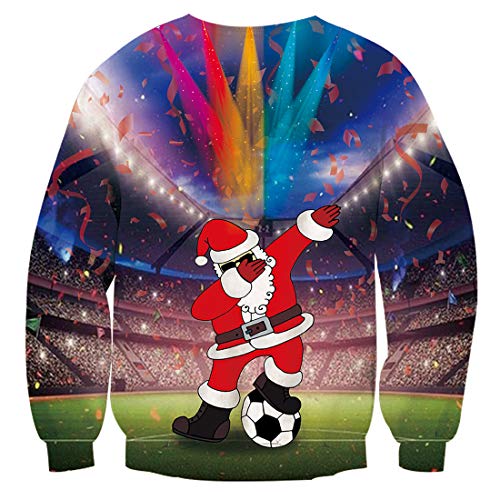 Freshhoodies Unisex Santa Claus con Fútbol Navidad Sudaderas 3D Fútbol Imprimi Hombres Mujeres Navidad Sudadera con Capucha Christmas Pullover Ugly Sweater M