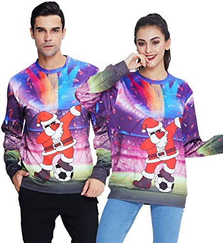 Freshhoodies Unisex Santa Claus con Fútbol Navidad Sudaderas 3D Fútbol Imprimi Hombres Mujeres Navidad Sudadera con Capucha Christmas Pullover Ugly Sweater M
