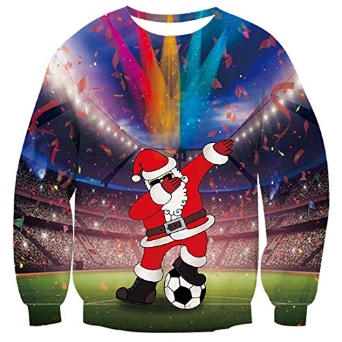 Freshhoodies Unisex Santa Claus con Fútbol Navidad Sudaderas 3D Fútbol Imprimi Hombres Mujeres Navidad Sudadera con Capucha Christmas Pullover Ugly Sweater M