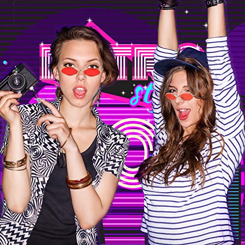 Frienda 2 Pares Gafas de Sol Ovalada Vintage Pequeño Mini Gafas Redondos con Estilo Vintage para Mujer Niña Hombre (Lente Rojo/Amarillo y Marco Dorado)