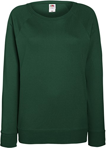 Fruit of the Loom Lightweight Raglan Sweatshirt - Lady-fit Plain Top - Botella Verde (XS)