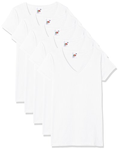 Fruit of the Loom Valueweight Camiseta, Blanco, M (Pack de 5) para Mujer