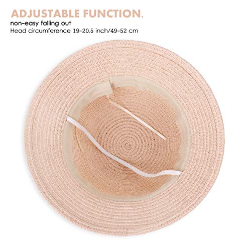FT-SHOP Sombrero de Paja Niñas Gorra de Sol Chica y Bolsillo Set con Decoracion de Flores Gorro de Playa para Viaje Beach Piscina al Aire Libre