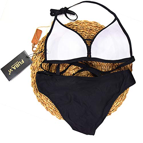 Fuba.VI 2019 - Conjunto de trajes de baño sexy para mujer, cuello halter/sin tirantes, conjunto de bikini alto 69639negro 42/44 ES/L