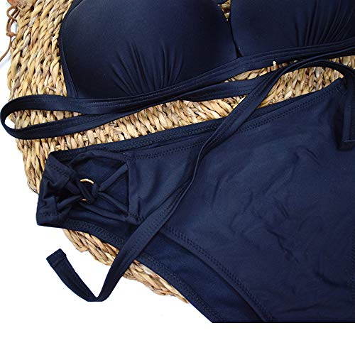 Fuba.VI 2019 - Conjunto de trajes de baño sexy para mujer, cuello halter/sin tirantes, conjunto de bikini alto 69639negro 42/44 ES/L