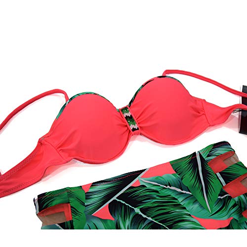 Fuba.VI 2019 - Conjunto de trajes de baño sexy para mujer, cuello halter/sin tirantes, conjunto de bikini alto rosado