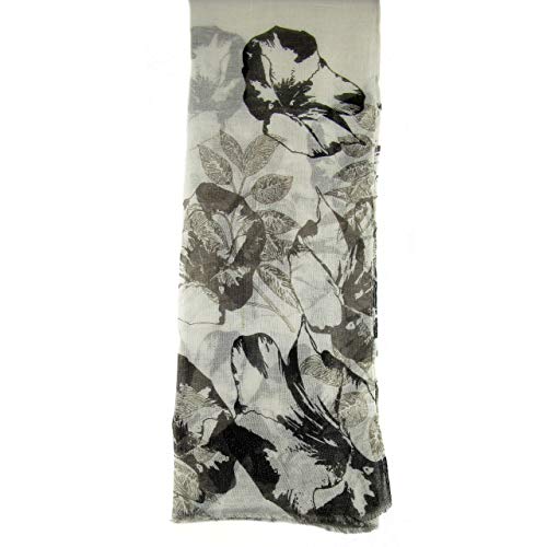 Fular bufanda estampado flor dos colores (Beig, Flor negra y gris)